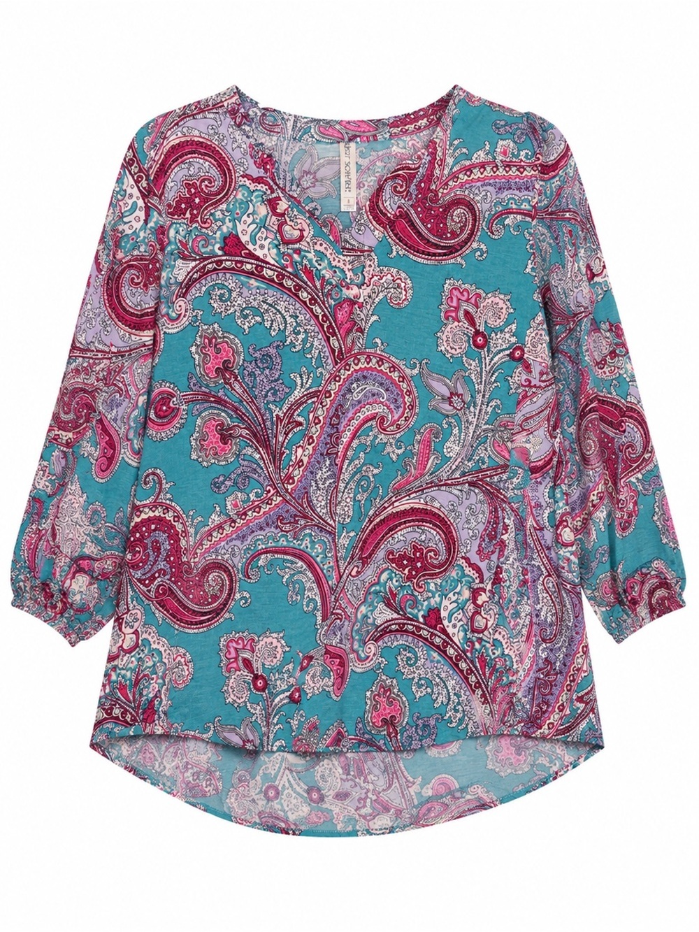 NWT Dear Scarlett Small Teal Pink Paisley 3/4 Sleeve Tunic Blouse Boutique XL